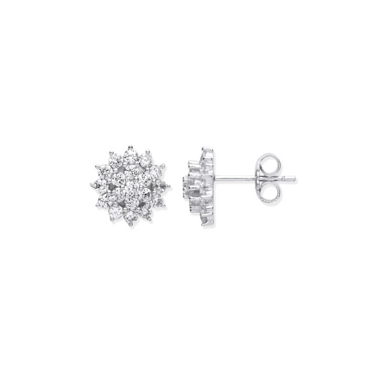 Silver Traditional CZ Cluster Stud Earrings