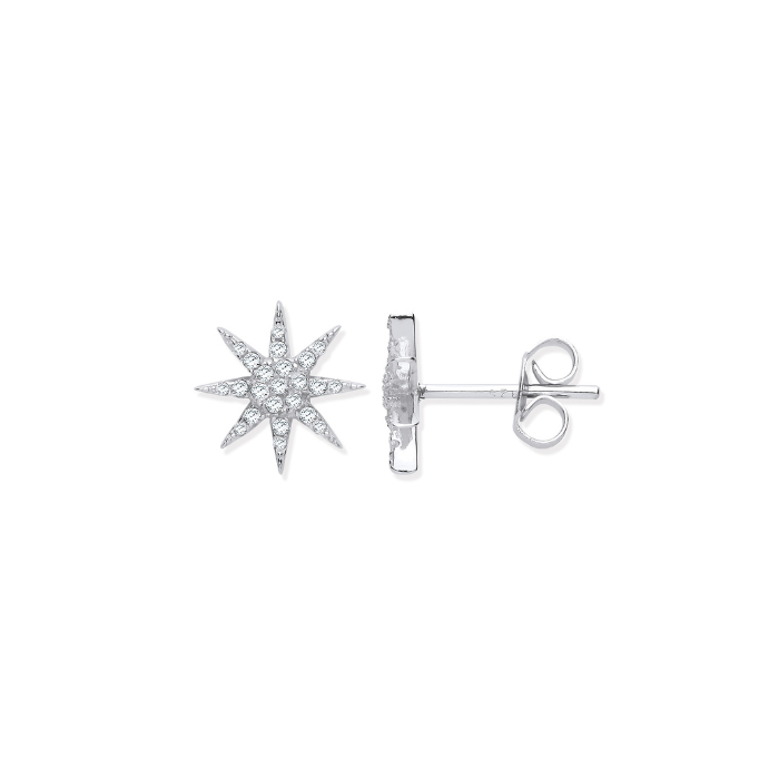 Silver Starburst CZ Stud Earrings