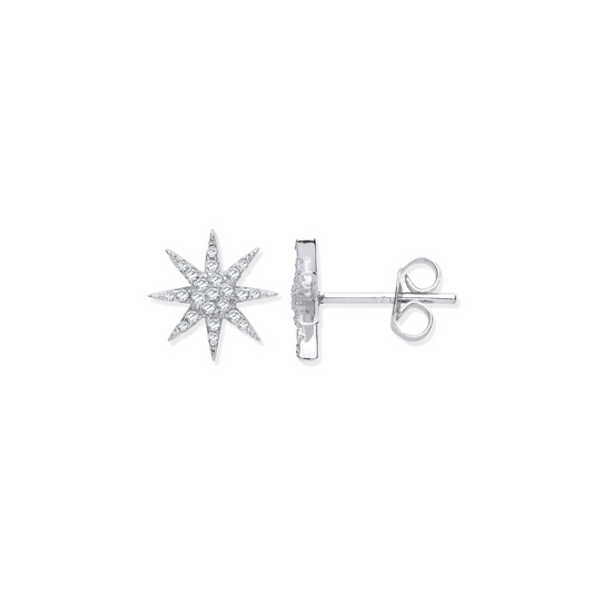 Silver Starburst CZ Stud Earrings