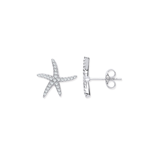 Silver Starfish CZ Stud Earrings