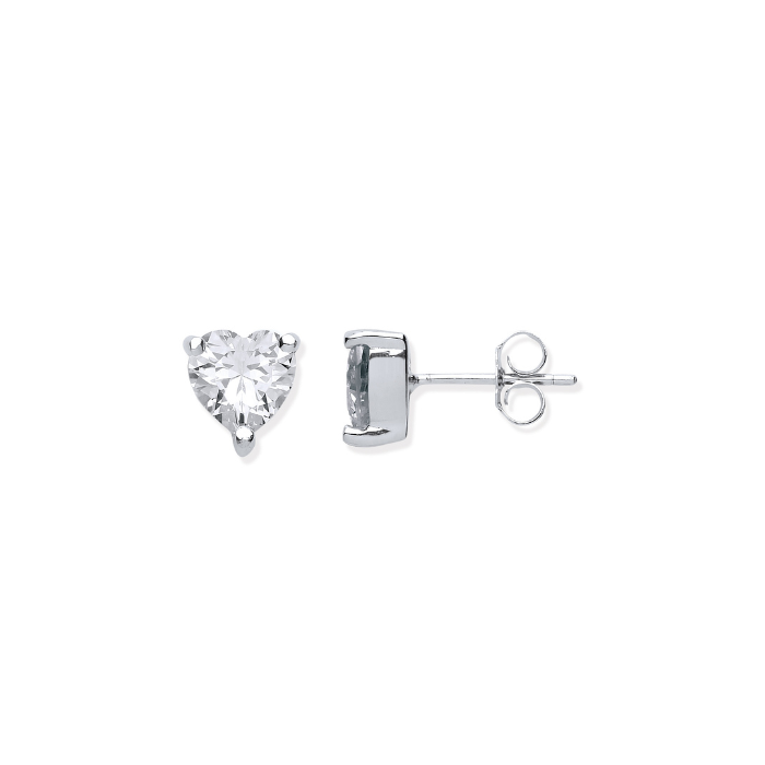 Silver Heart Cut CZ Stud Earrings