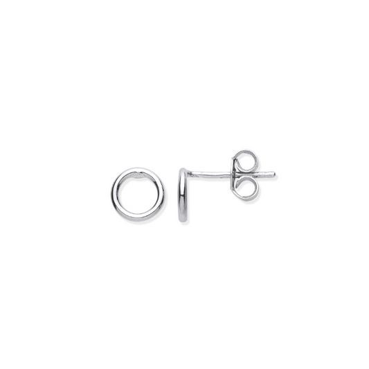 Silver Small Circle Tube Stud Earrings