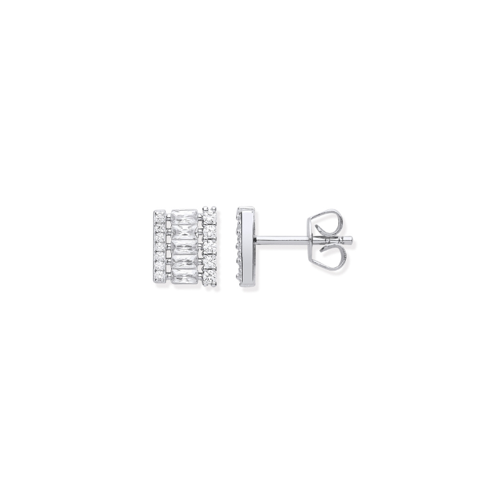 Silver Asymmetric CZ Stud Earrings