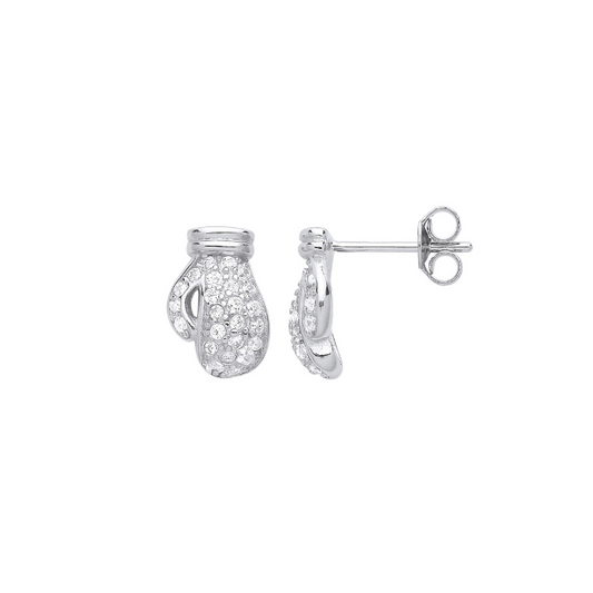 Silver Cz Boxing Gloves Stud Earrings