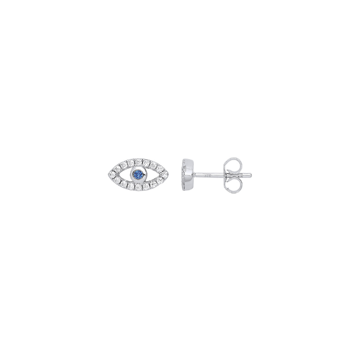 Silver Evil Eye CZ Studs