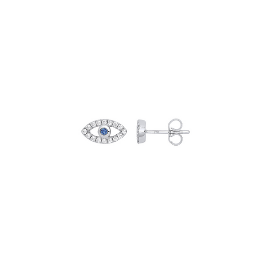 Silver Evil Eye CZ Studs