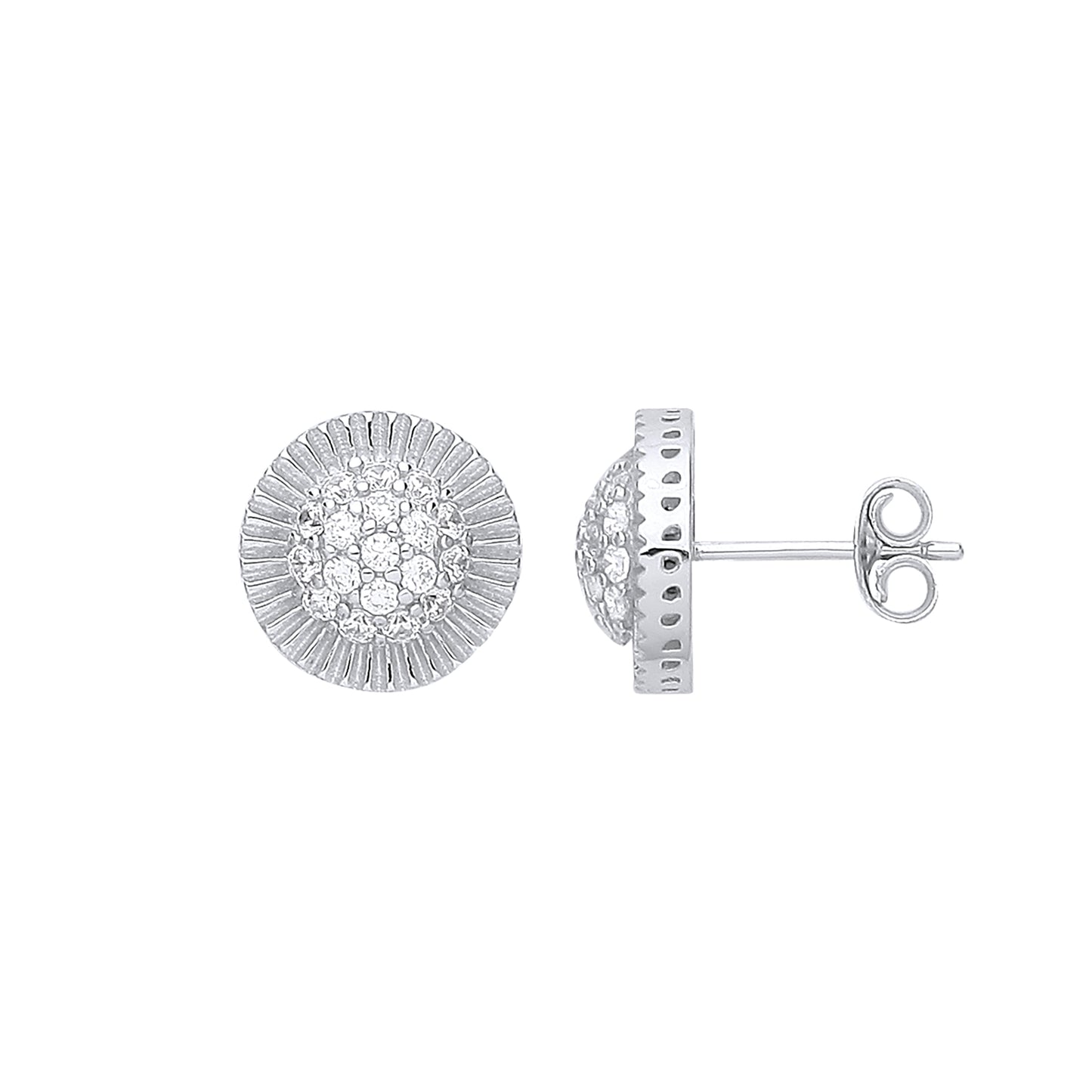 Silver Round 11mm Stud CZ Earrings
