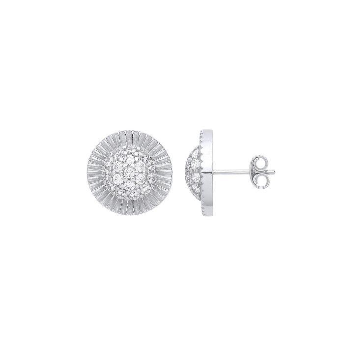 Silver Round 15mm Stud CZ Earrings