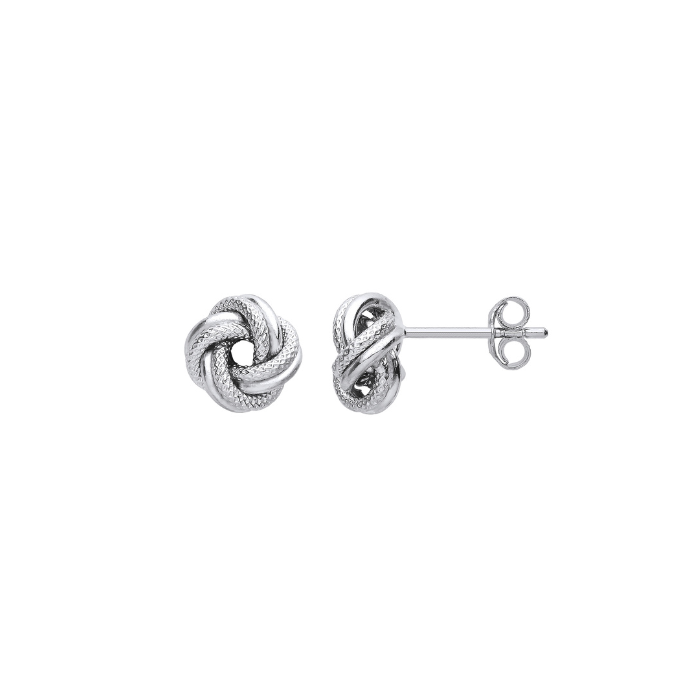 Silver Textured Knot Stud Earrings