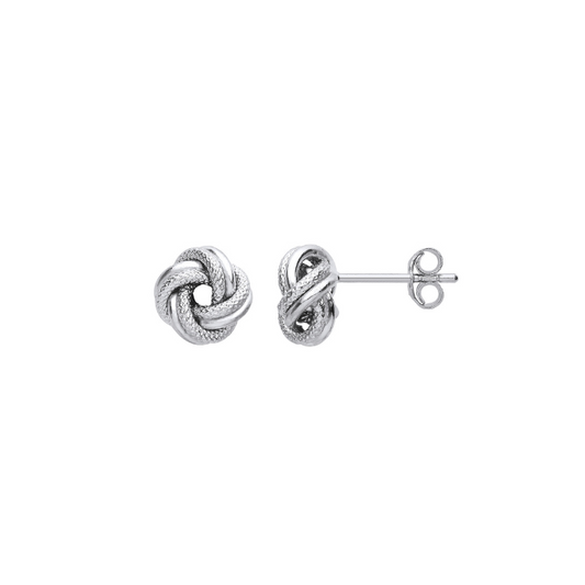 Silver Textured Knot Stud Earrings