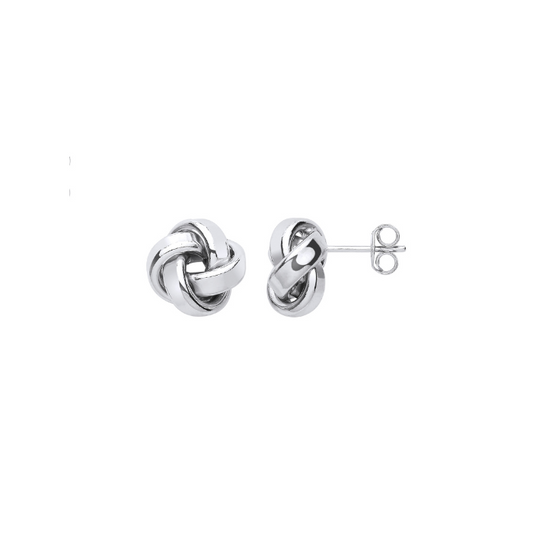 Silver 3mm Tube Stud Knot Earrings