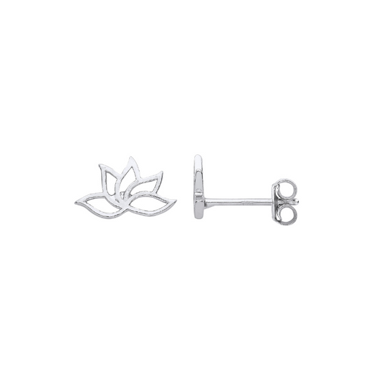 Silver Lotus Flower Stud Earrings