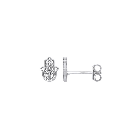 Silver Hamsa Hand Stud Earrings