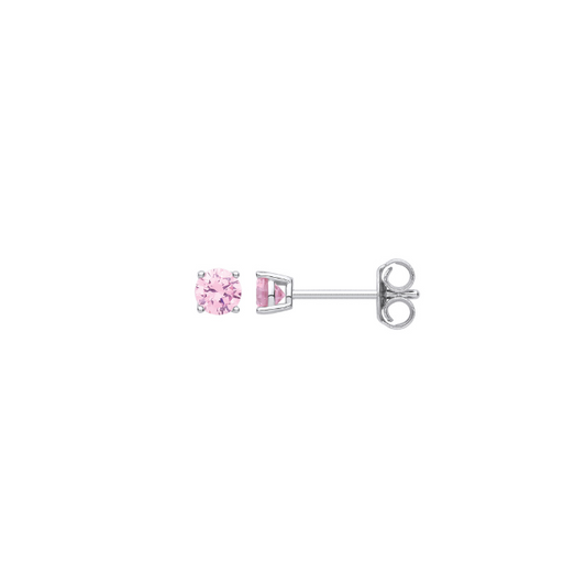 Silver Pink CZ Round Brilliant 4mm Studs