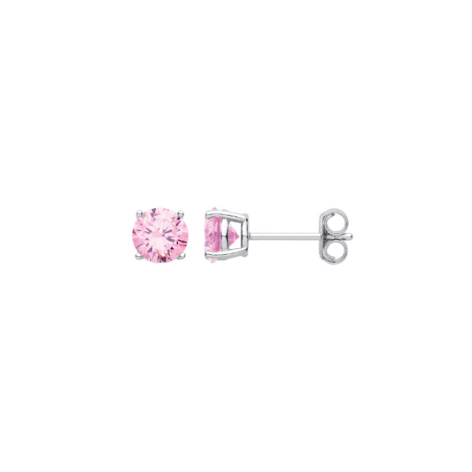 Silver Pink CZ Round Brilliant 6mm Studs