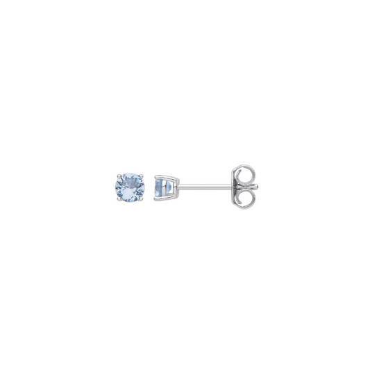 Silver Blue CZ Round Brilliant 4mm Studs