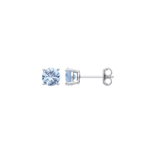 Silver Blue CZ Round Brilliant 6mm Studs