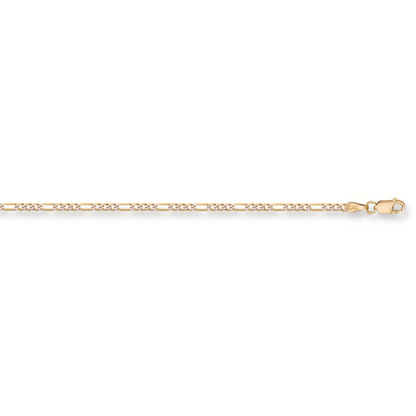 Yellow Gold Rhodium Plated 2.5mm Figaro Chain