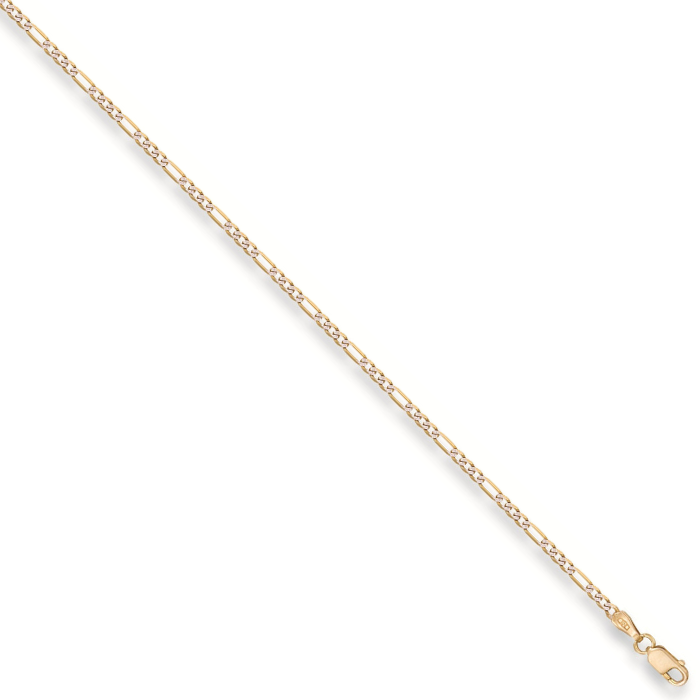 Yellow Gold Rhodium Plated 2.5mm Figaro Chain