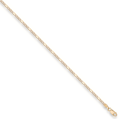 Yellow Gold Rhodium Plated 2.5mm Figaro Chain