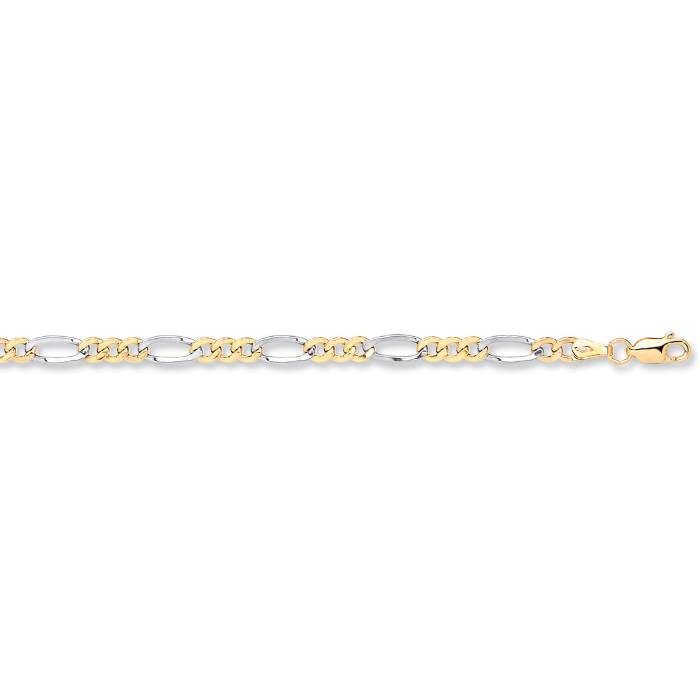 Yellow & White Gold Rhodium Plated 4.0mm Hollow Figaro Chain