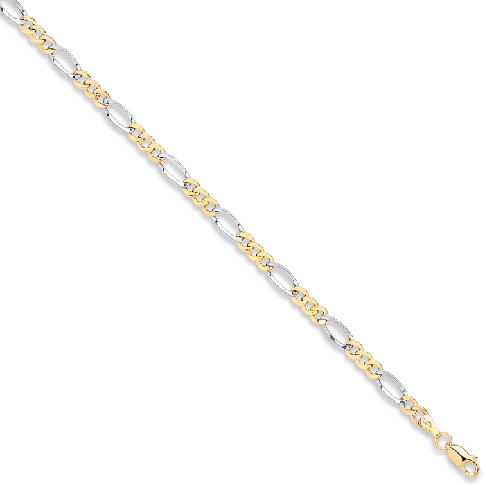 Yellow & White Gold Rhodium Plated 4.0mm Hollow Figaro Chain