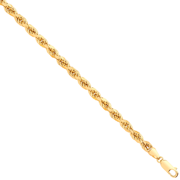 Yellow Gold 4.5mm Semi Solid Diamond Cut Rope Chain