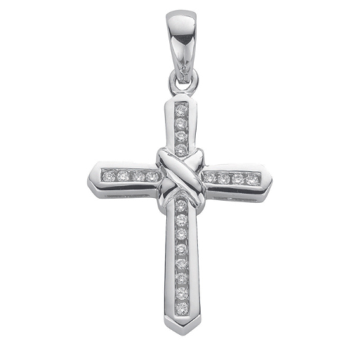 9ct White Gold 0.25ct Diamond Cross Pendant