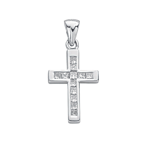 18ct White Gold 0.44ct Princess Cut Diamond Cross Pendant