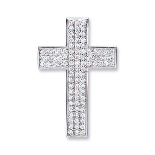 18ct White Gold Pave Set 0.80ct Diamond Cross Pendant