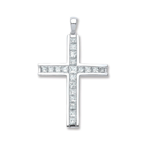 18ct White Gold 1.17ct Princess Cut Diamond Cross Pendant