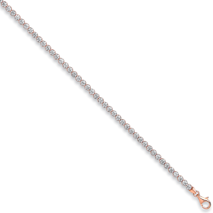 Silver 3mm Rose Plated Round Cz Tennis Bracelet