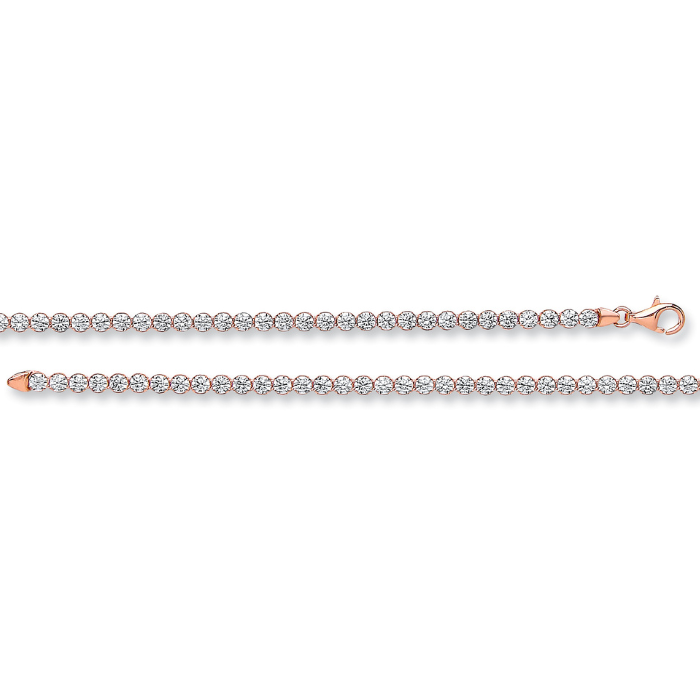 Silver 3mm Rose Plated Round Cz Tennis Bracelet