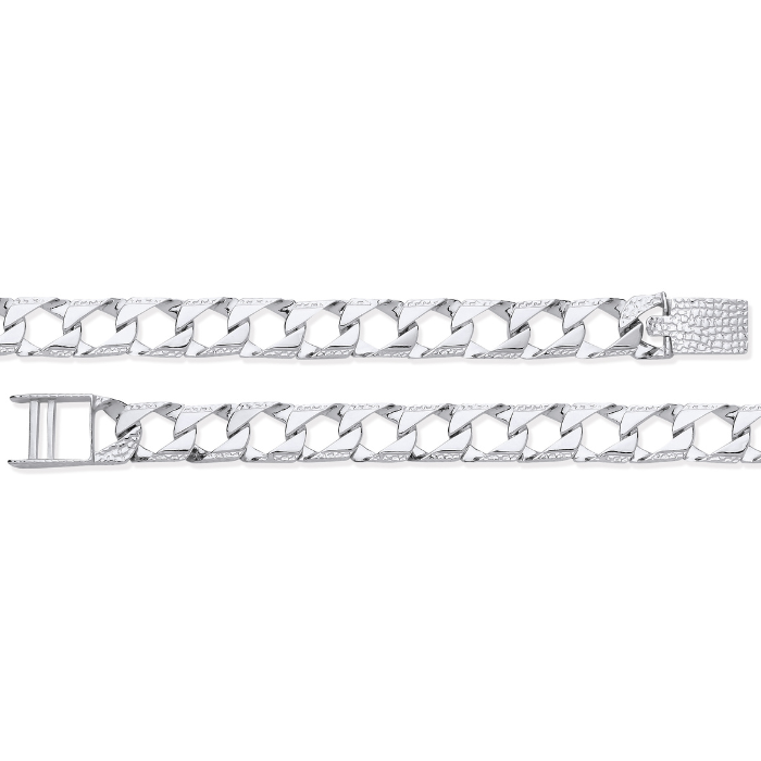 Silver 8mm Square Curb Ribbed Edge Link Bracelet