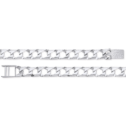 Silver 8mm Square Curb Ribbed Edge Link Bracelet