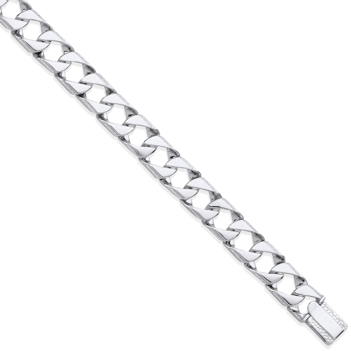 Silver 12mm Big Square Curb Ribbed Edge Link Bracelet