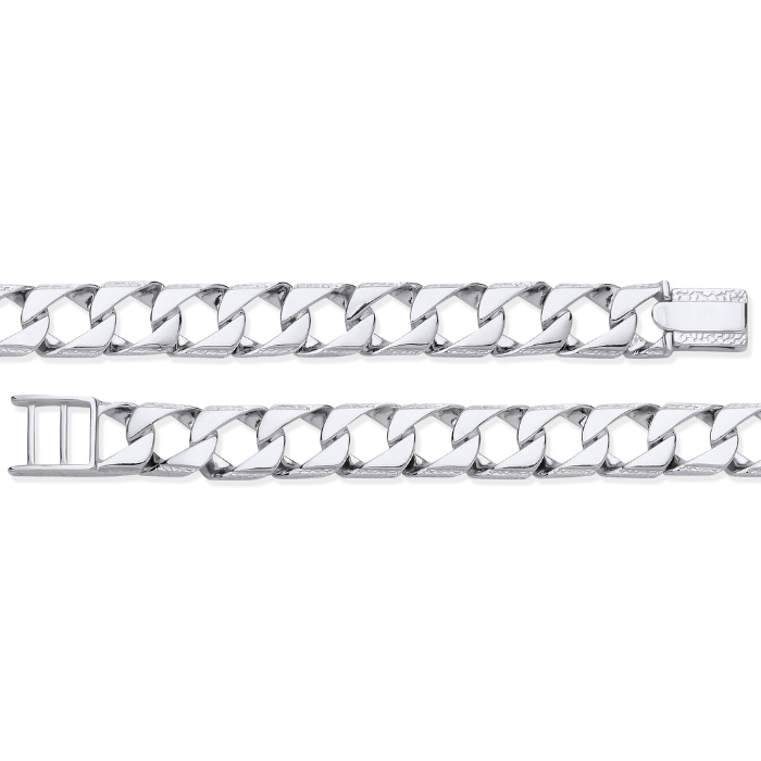 Silver 12mm Big Square Curb Ribbed Edge Link Bracelet