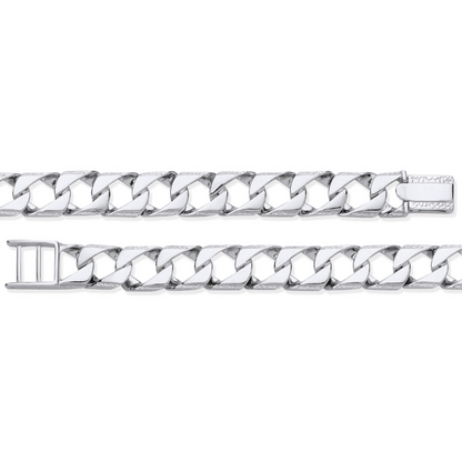 Silver 12mm Big Square Curb Ribbed Edge Link Bracelet