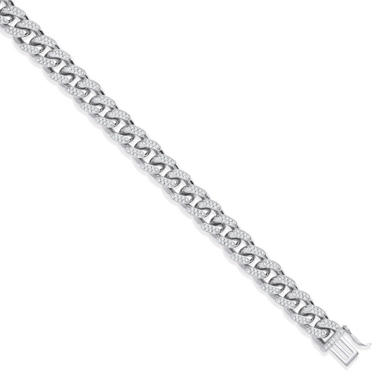 Silver 10mm Cuban Link with CZs Bracelet