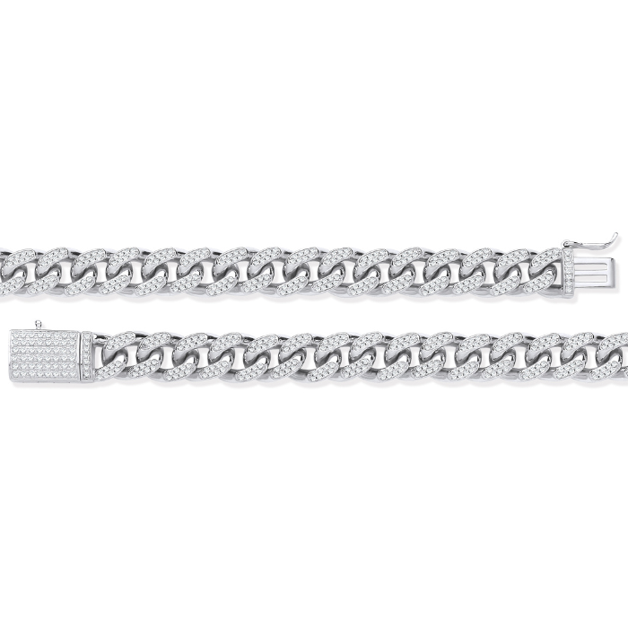 Silver 10mm Cuban Link with CZs Bracelet