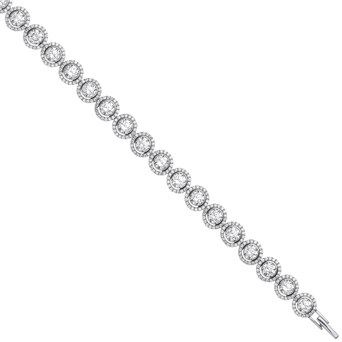 Silver 8mm Rubover Round CZ Halo Style Tennis Bracelet