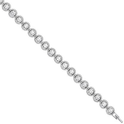 Silver 8mm Rubover Round CZ Halo Style Tennis Bracelet