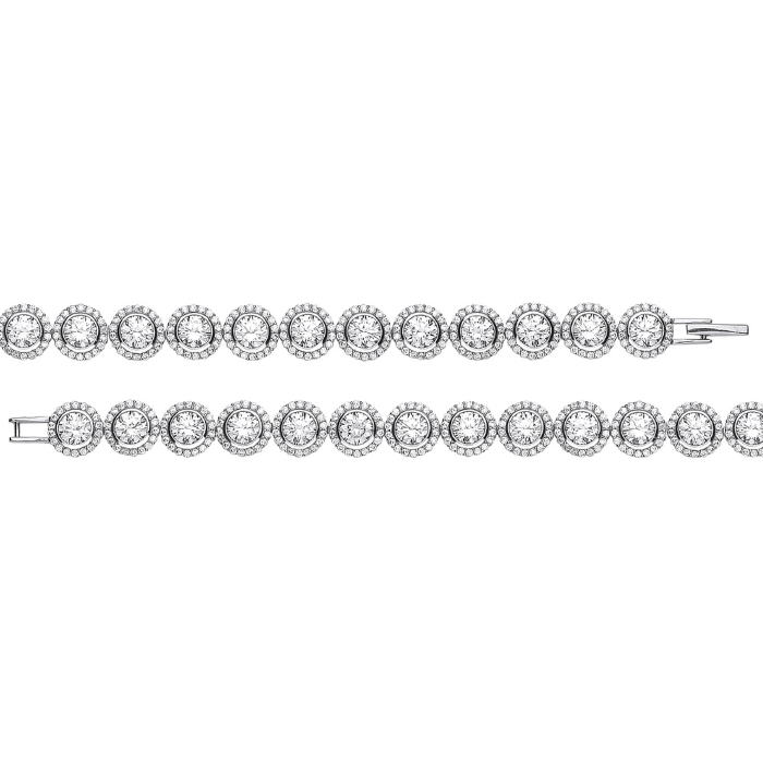 Silver 8mm Rubover Round CZ Halo Style Tennis Bracelet