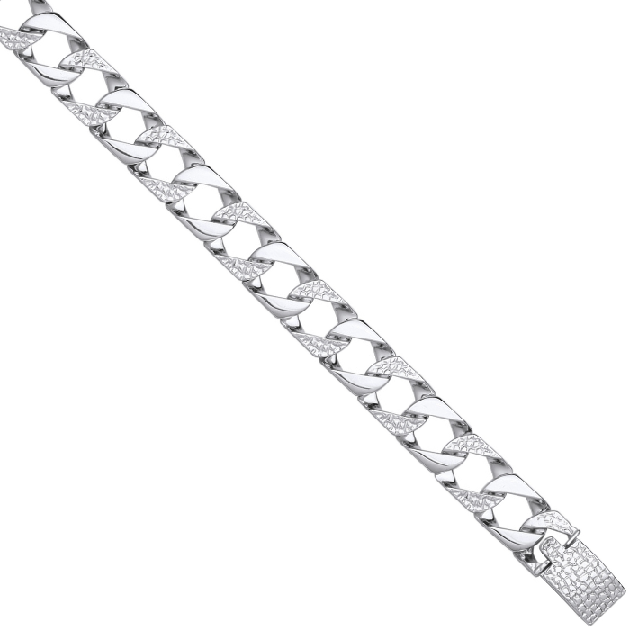 Silver 11mm Plain & Patterned Cast Link Bracelet