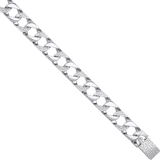 Silver 11mm Plain & Patterned Cast Link Bracelet