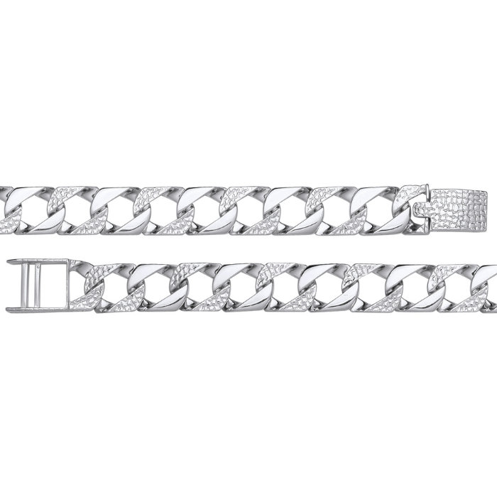 Silver 11mm Plain & Patterned Cast Link Bracelet