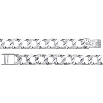 Silver 11mm Plain & Patterned Cast Link Bracelet
