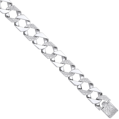 Silver 15mm Plain & Patterned Cast Link Bracelet