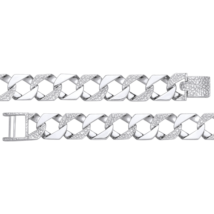 Silver 15mm Plain & Patterned Cast Link Bracelet
