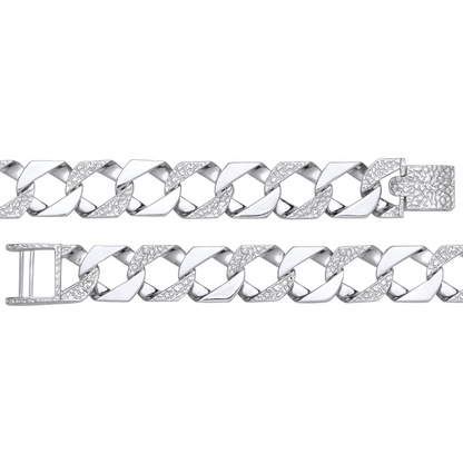 Silver 15mm Plain & Patterned Cast Link Bracelet